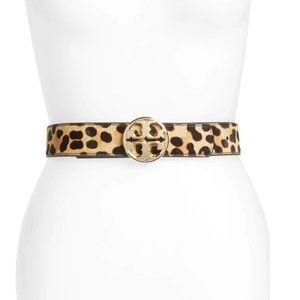 Tory Burch Reversible Leather& Calf Hair Logo Belt